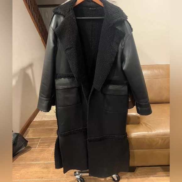 New Men's  Jacket Sueded Cashmere Winter Reversible Trench Coat Outwear Black - Picture 2 of 4